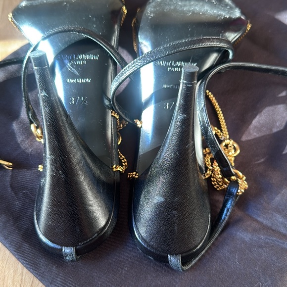 Saint Laurent Black and Gold Chain Heels - Picture 7 of 9